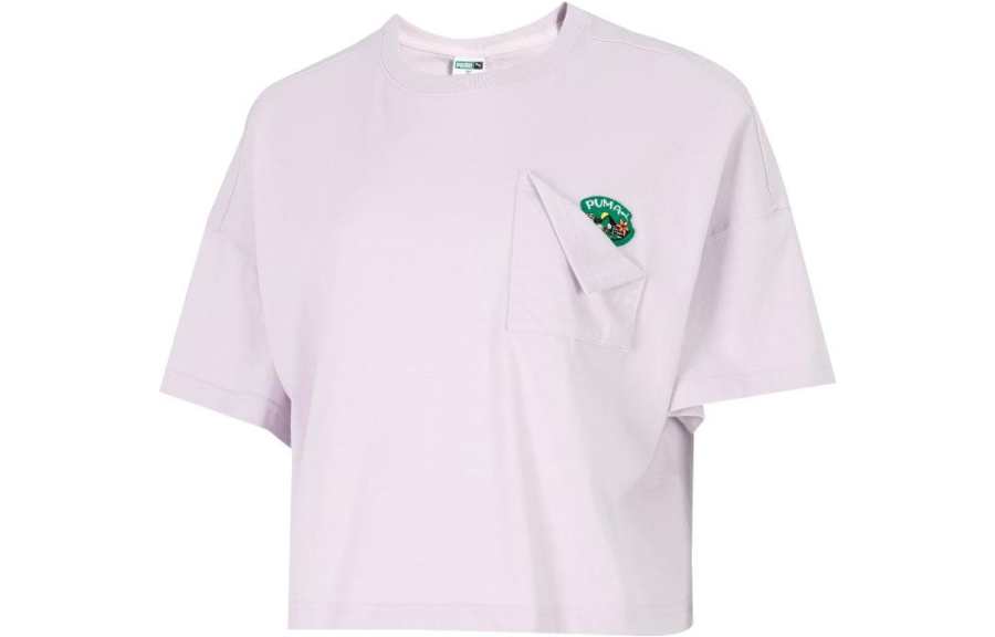 PUMA Crop Tops Women's Light Purple Crew Neck Moderate