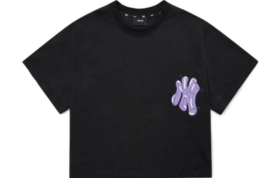 MLB New York Yankees Crop Tops Women's Black Crew Neck Thin