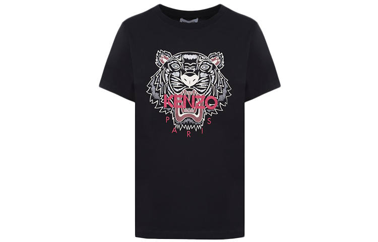 KENZO Classic Tiger Head T Shirts Women's Black Crew Neck Moderate Straight Fit