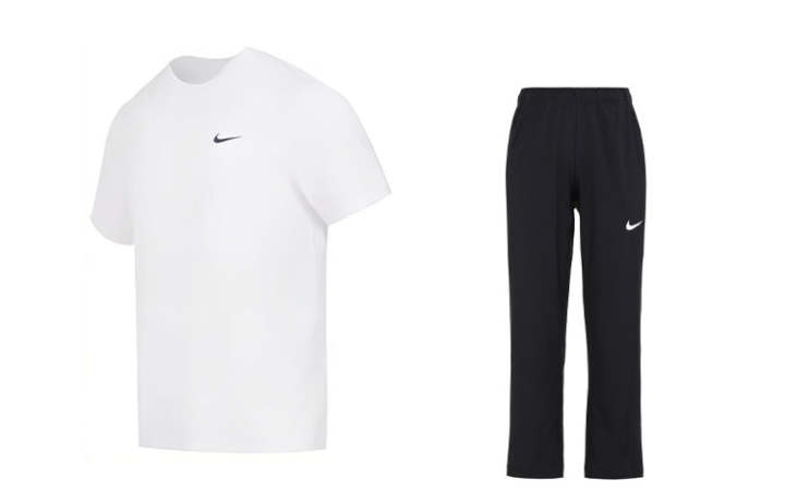Nike Nike Casual Sportswear Men's White T Shirt+Black Pants Crew Neck Moderate