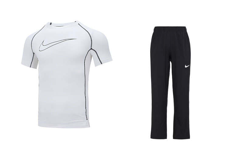 Nike Nike Casual Sportswear Men's White T Shirt+Black Pants Crew Neck Moderate