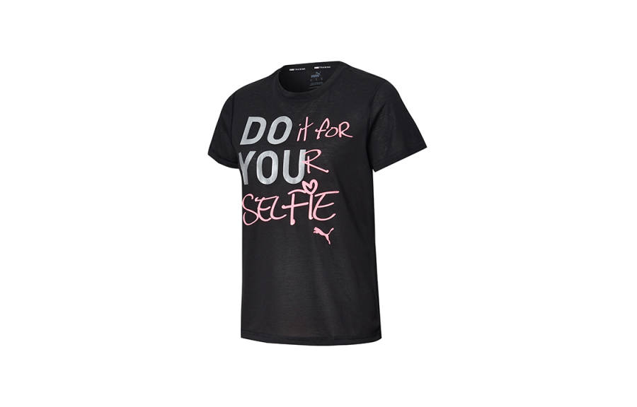 PUMA T Shirts Women's Black Crew Neck Moderate Straight Fit