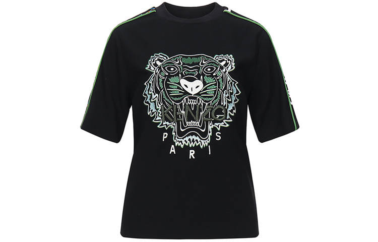 KENZO Classic Tiger Head T Shirts Women's Black Crew Neck Moderate