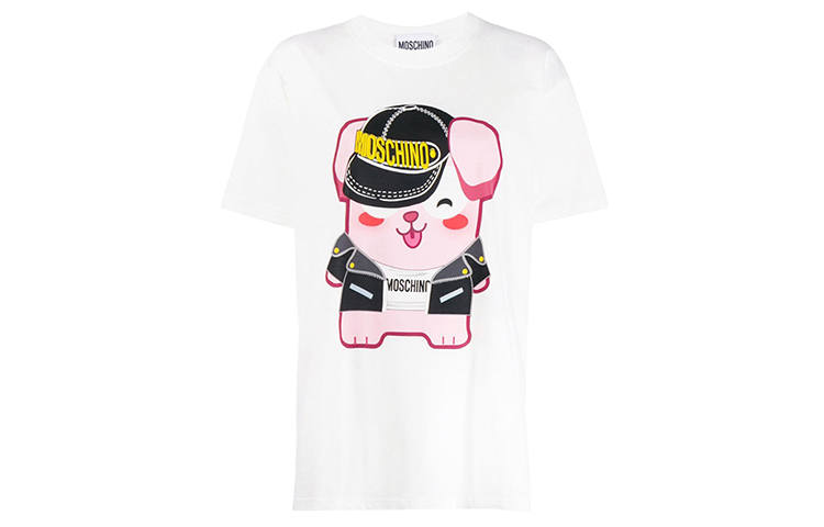 MOSCHINO Drop Shoulder Sleeve T Shirt Women's White
