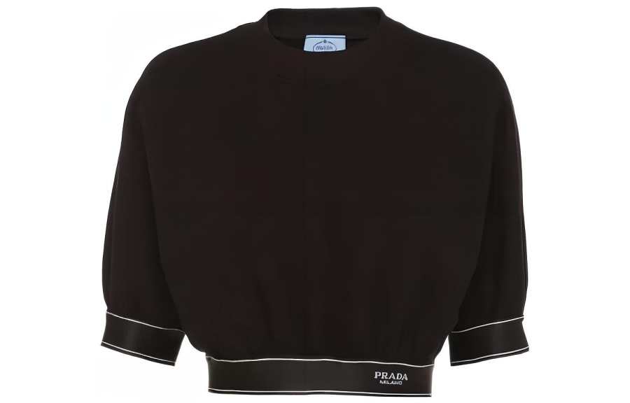 PRADA PRADA Crop Tops Women's Black Crew Neck Moderate