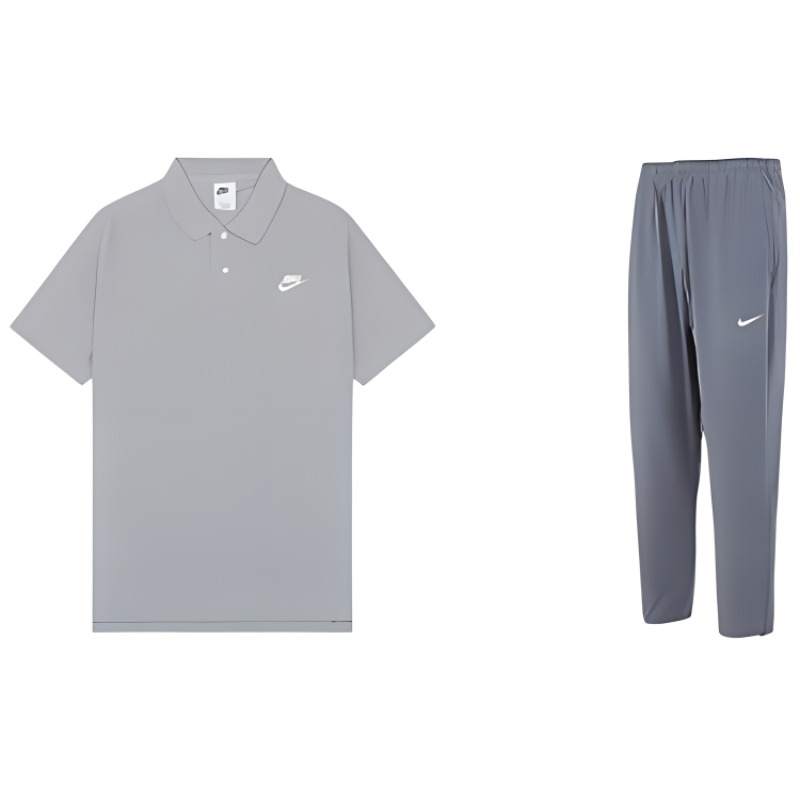 Nike Nike Casual Sportswear Men's Gray Top+Gray Pants Lapel Moderate