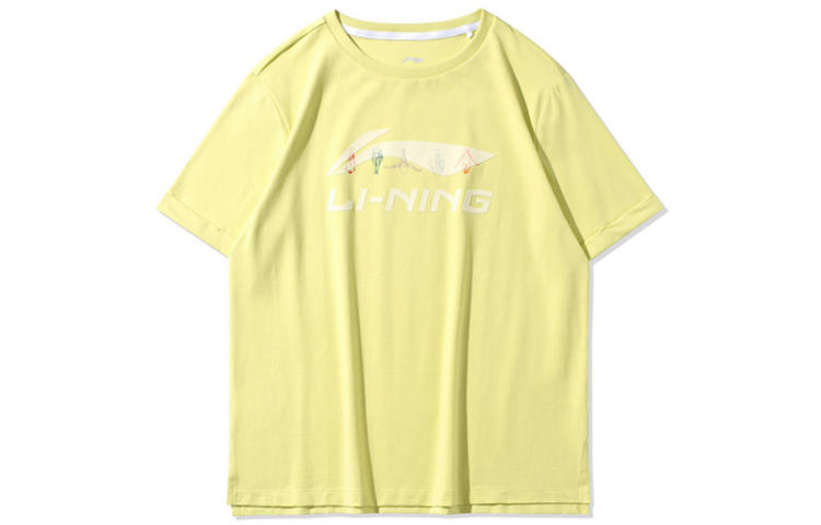 Li-Ning Li Ning T Shirts Women's Light Sprout Green Crew Neck Moderate Straight Fit