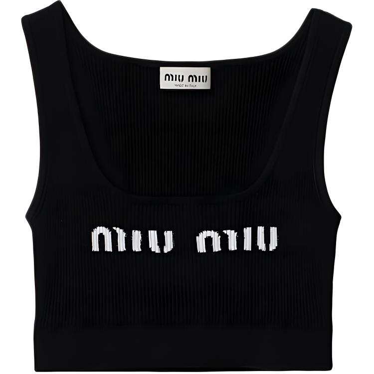MIU MIU 【Previous Season】cropped logo-knit tank top
