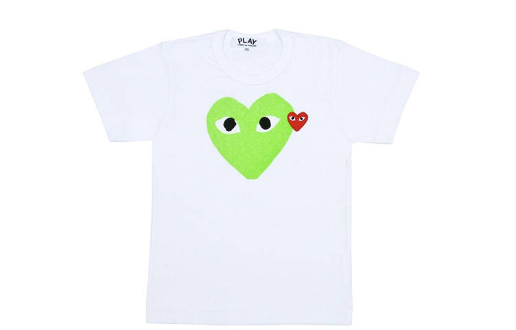 CDG Play T Shirts Women's White Crew Neck Moderate Straight Fit