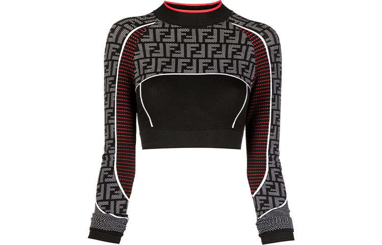 FENDI Crop Tops Women's Black Crew Neck Moderate