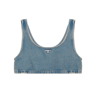 PRADA Triangle logo Denim Crop Top