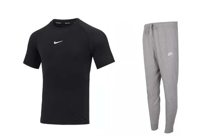 Nike Nike Casual Sportswear Men's Black T Shirt+Gray Pants Crew Neck Moderate