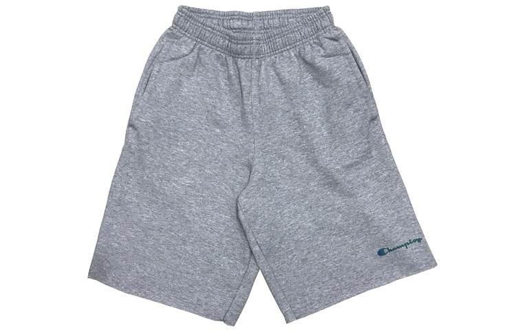 Champion Leg Opening Handwritten Logo Pattern Sports Fleece Lined Shorts US Version Unisex Light Gray