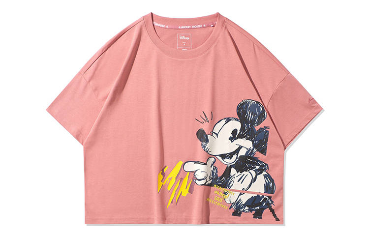 Li-Ning Li Ning T Shirts Women's Pink Crew Neck Moderate Straight Fit