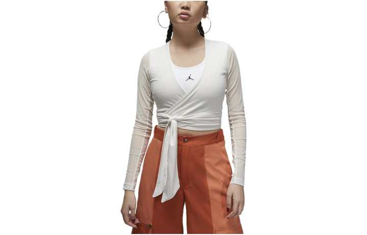 Jordan Jordan Crop Tops Women's Phantom Gray White V Neck Moderate