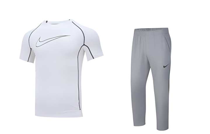 Nike Nike Casual Sportswear Men's White T Shirt+Gray Pants Crew Neck Moderate
