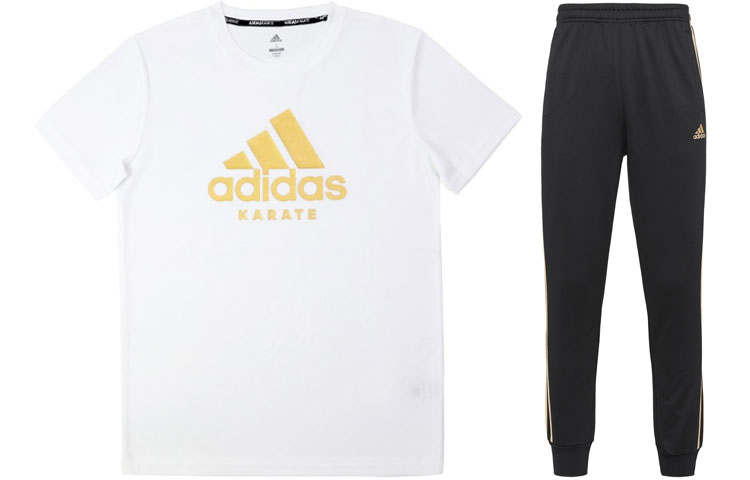 Adidas Adidas Casual Sportswear Men's White Gold+Black Gold Crew Neck Moderate