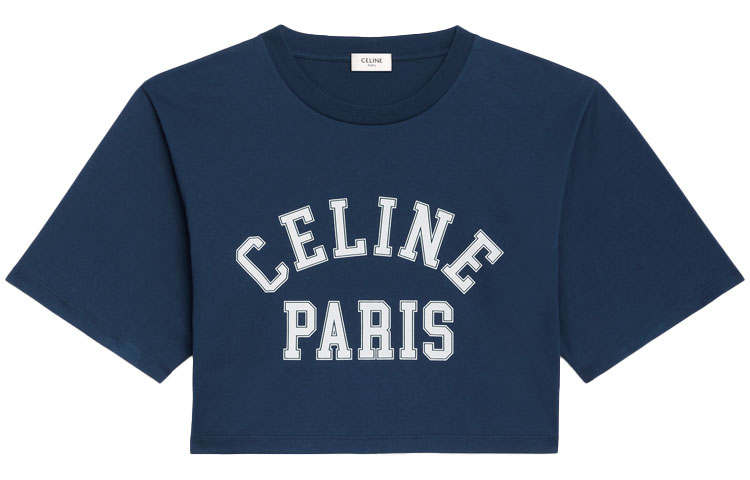 CELINE Crop Tops Women's Marine Blue Crew Neck Moderate