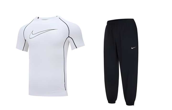 Nike Nike Casual Sportswear Men's White T Sleeve+Black Pants Crew Neck Moderate