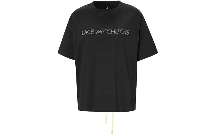 Converse T Shirts Women's Black Crew Neck Moderate Straight Fit
