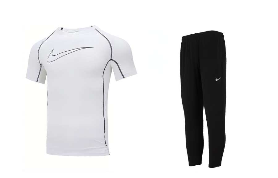 Nike Nike Casual Sportswear Men's White T Shirt+Black Pants Crew Neck Moderate