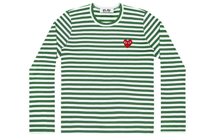 CDG Play T Shirt Women's Green And White Horizontal Stripes