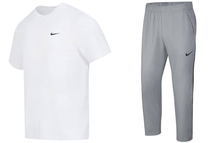 Nike Nike Casual Sportswear Men's Clothing Set White T Shirt+Gray Pants Crew Neck Moderate