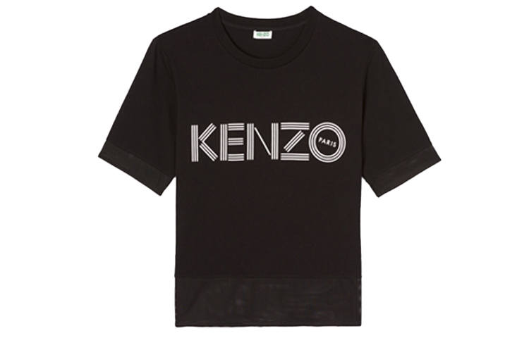 KENZO Letter Logo T Shirts Women's Black Crew Neck Moderate