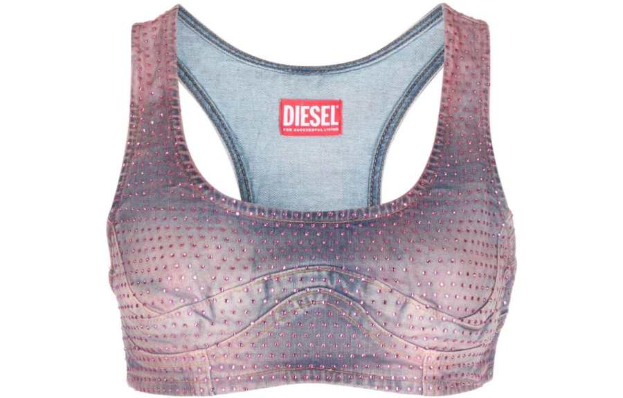 DIESEL Olympic Neckline Denim Crop Top