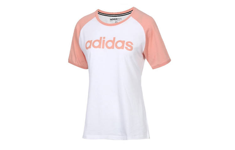 Adidas Neo T Shirts Women's White Pink Crew Neck Moderate Straight Fit