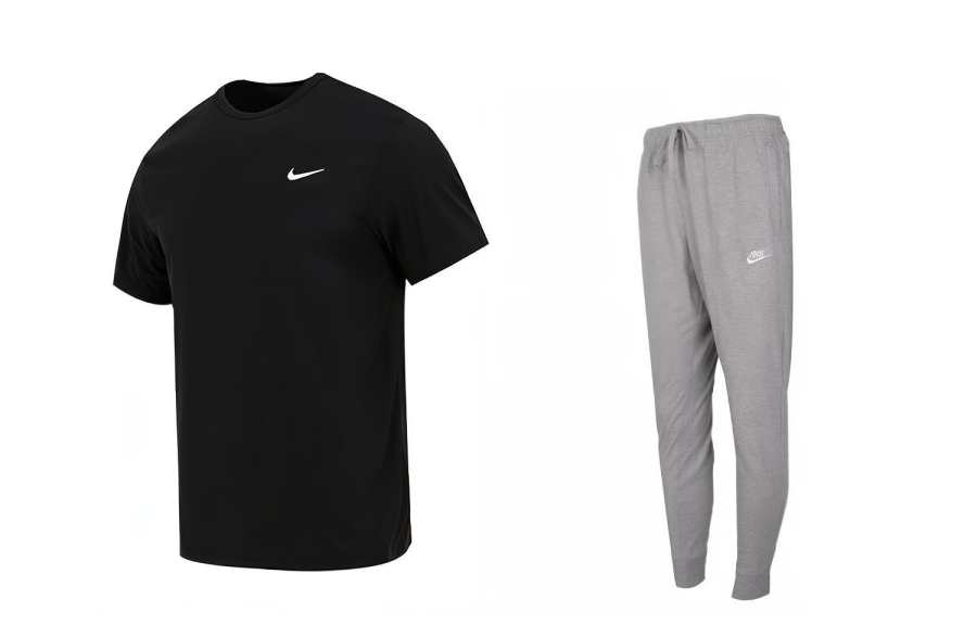 Nike Nike Casual Sportswear Men's Black T Shirt+Gray Pants Crew Neck Moderate