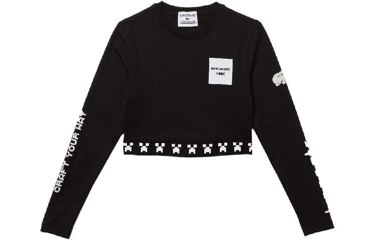 LACOSTE Crop Tops Women's Black Crew Neck Moderate