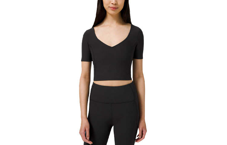 Lululemon Crop Tops Women's Black V Neck Moderate