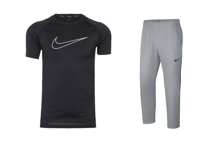 Nike Nike Casual Sportswear Men's Black T Shirt+Gray Pants Crew Neck Moderate