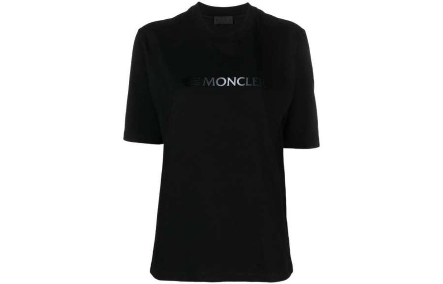 Moncler T Shirts Women's Black Crew Neck Moderate Straight Fit