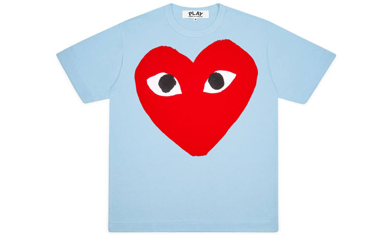 CDG Play T Shirts Women's Blue Crew Neck Moderate Straight Fit