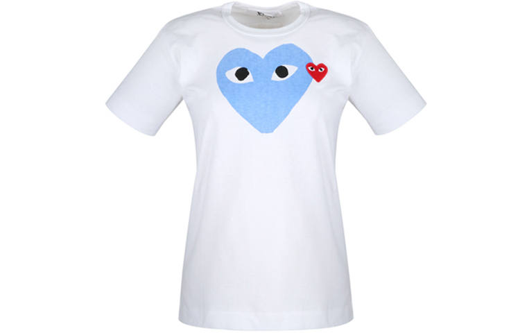 CDG Play Comme Des Garcons Play Women's Red Emblem Heart T shirt White/Blue