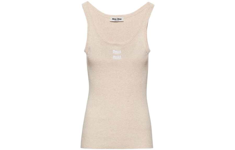 MIU MIU Tank Tops Women's Beige Crew Neck Moderate Other