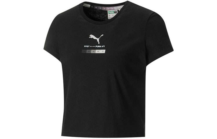 PUMA Crop Tops Women's Black Crew Neck Moderate