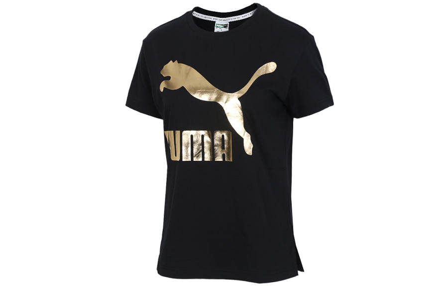 PUMA Set in Sleeve T Shirt Women's Black Gold
