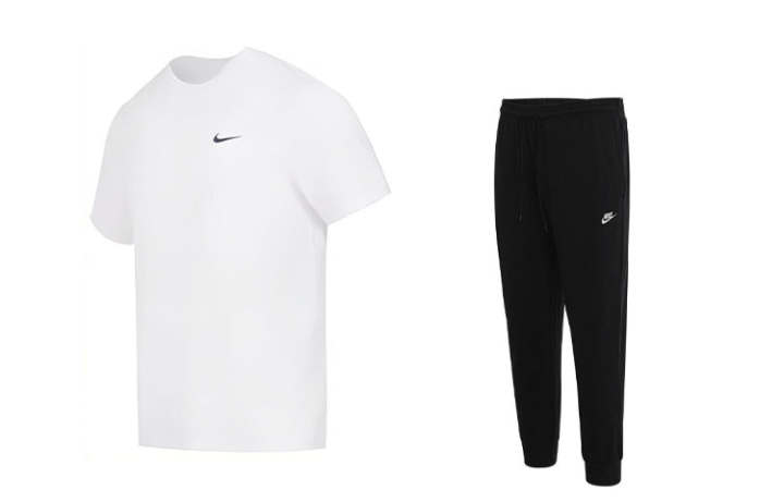 Nike Nike Casual Sportswear Men's White T Shirt+Black Pants Crew Neck Moderate