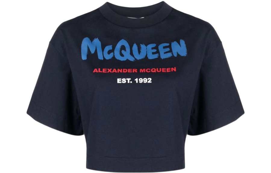 Alexander McQueen T Shirts Women's Blue Crew Neck Moderate