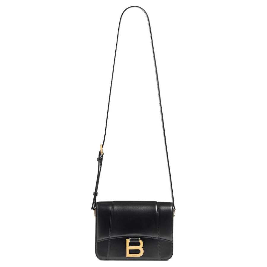 Balenciaga Hourglass Shiny Calfskin Crossbody Bag, Shoulder Bag Small Women's Black