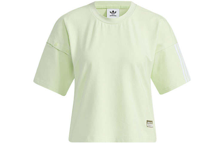 Adidas Originals Crop Tops Women's Light Pink Green Crew Neck Moderate