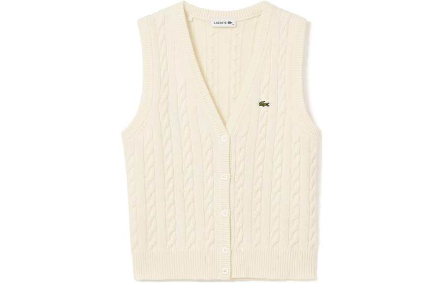 LACOSTE Tank Tops Women's Ecru V Neck Moderate Other