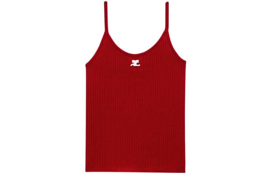 COURREGES COURREGES Logo Embroidered Ribbed Sleeveless Top