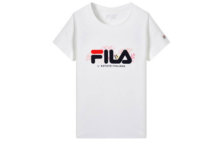 FILA T Shirts Women's White Crew Neck Moderate Straight Fit