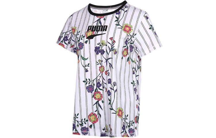 PUMA T Shirts Women's White Crew Neck Moderate Straight Fit