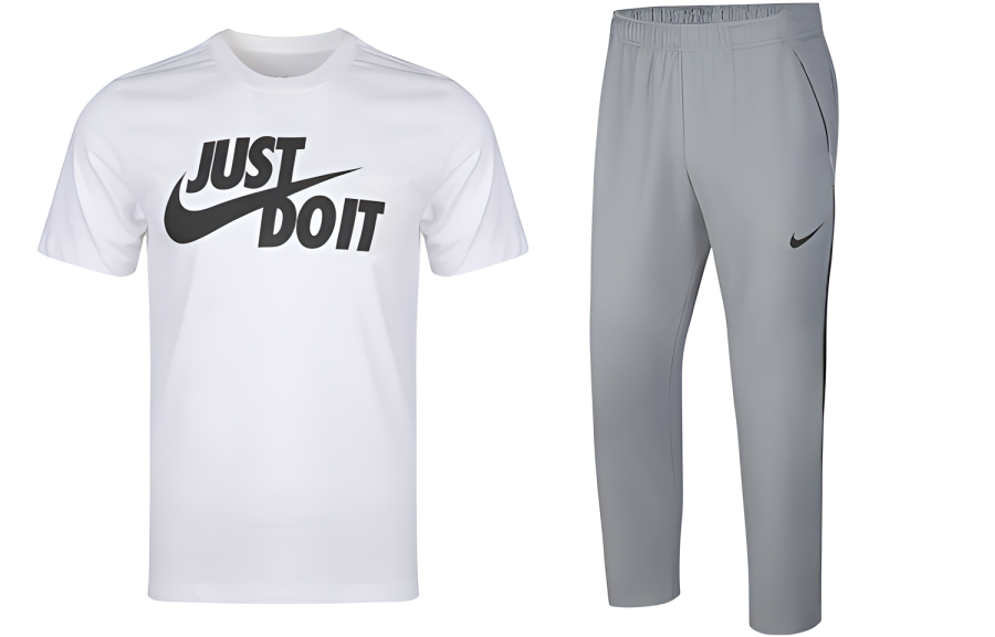 Nike Nike Casual Sportswear Men's White+Gray Crew Neck Moderate