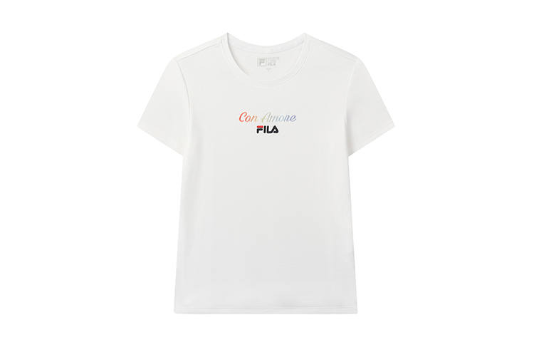 FILA T Shirts Women's White Crew Neck Moderate Straight Fit